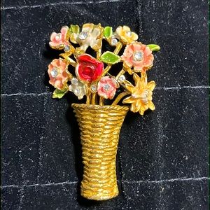 Sweet Vintage Signed BSK MY FAIR LADY Flower Vase Brooch ~ BOOK PIECE